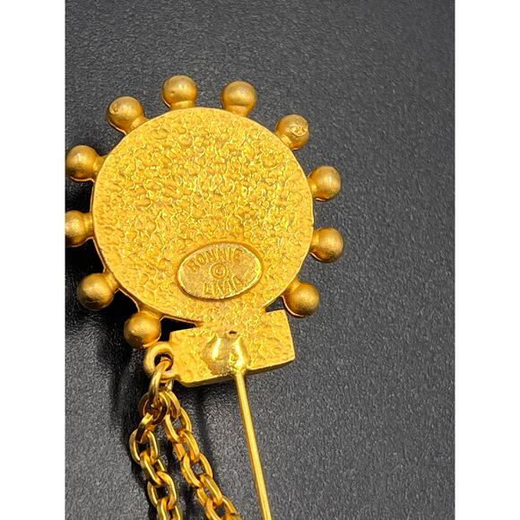 Ronnie Livia Mogul Black Glass Purple Flower Chain Drape Scarf Tie Stick Pin - Picture 7 of 8